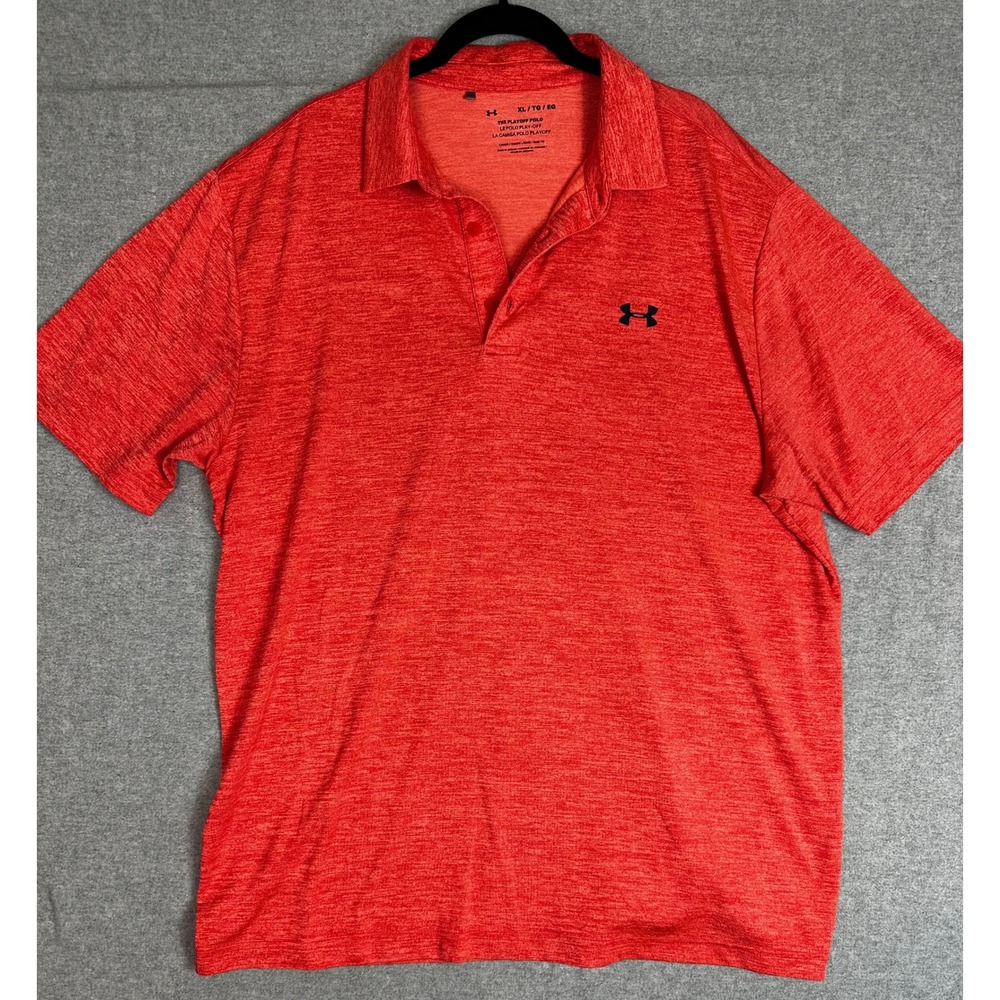 Under Armour Playoff Polo Mens XL Red Orange Heathered Short Sleeve Golf Shirt